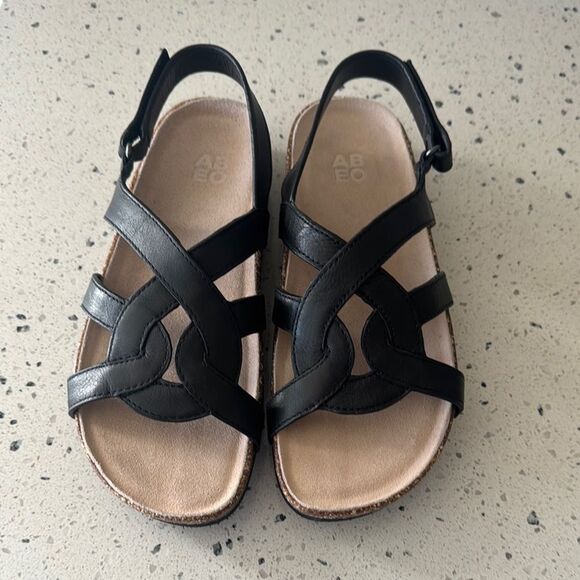 ABEO Lanai (Lacy) Women’s Size 9 Black Leather Sandals Comfortable Casual NWOB - Picture 1 of 12